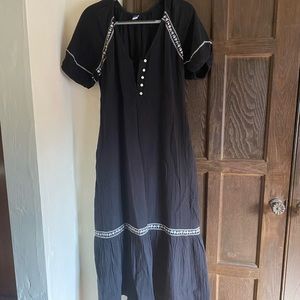 Embroidered Black Gauze Dress